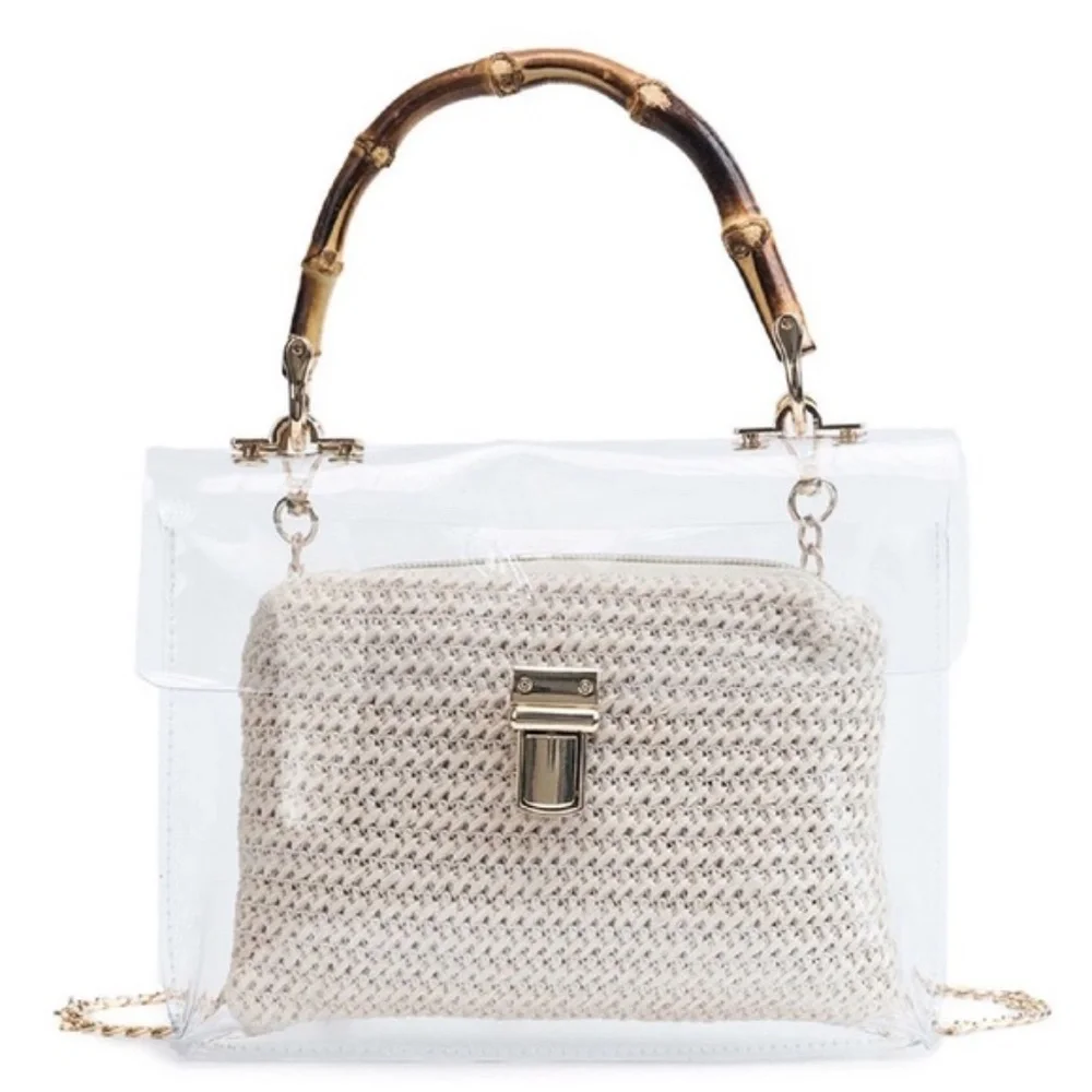 SOLD OUT Cream Transparent Bamboo Handle Chain Handbag - Picture 1 of 3